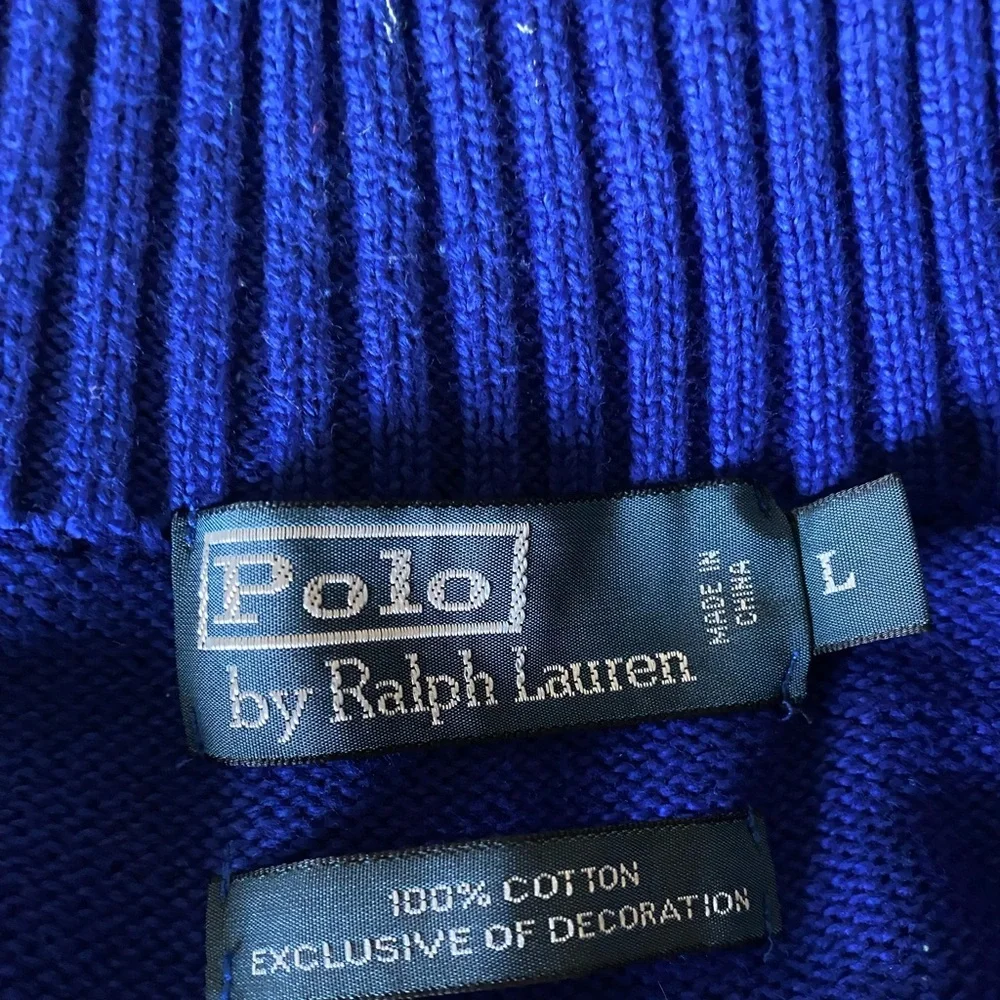 POLO RALPH LAUREN Men’s Blue Cotton 1/4 Zip Long Sleeve Pony Pullover Sweater L